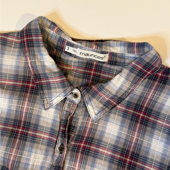 Maurices Checkered Button Down Shirt - Black, White, Red - Picture 3 of 3